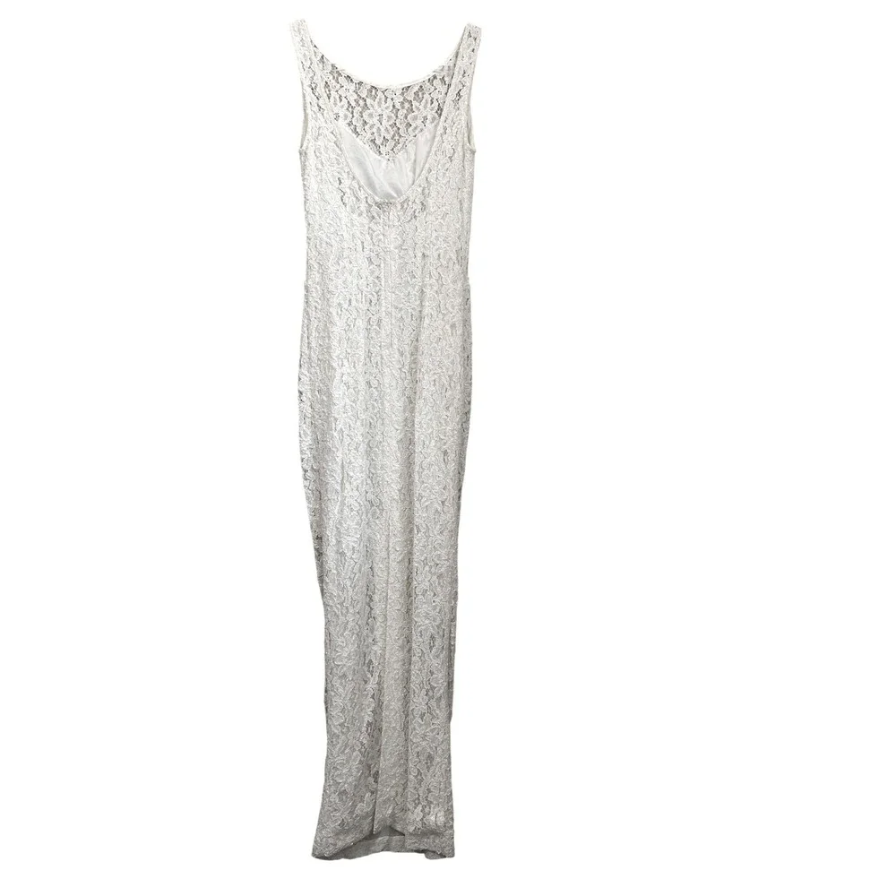 Vintage 90s Cache Ever After Ivory Lace Sequin Maxi Gown Dress Womens 6 Ivory - Picture 2 of 16